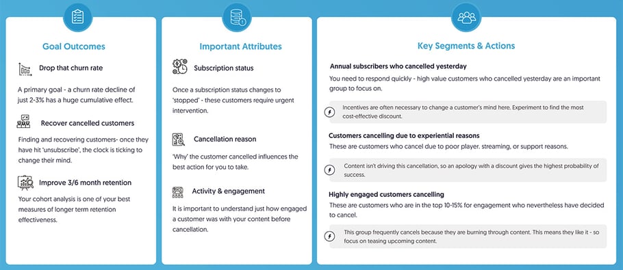 The Retain stage of the Segments Catalogue (full catalog available within the ChurnIQ dashboard).