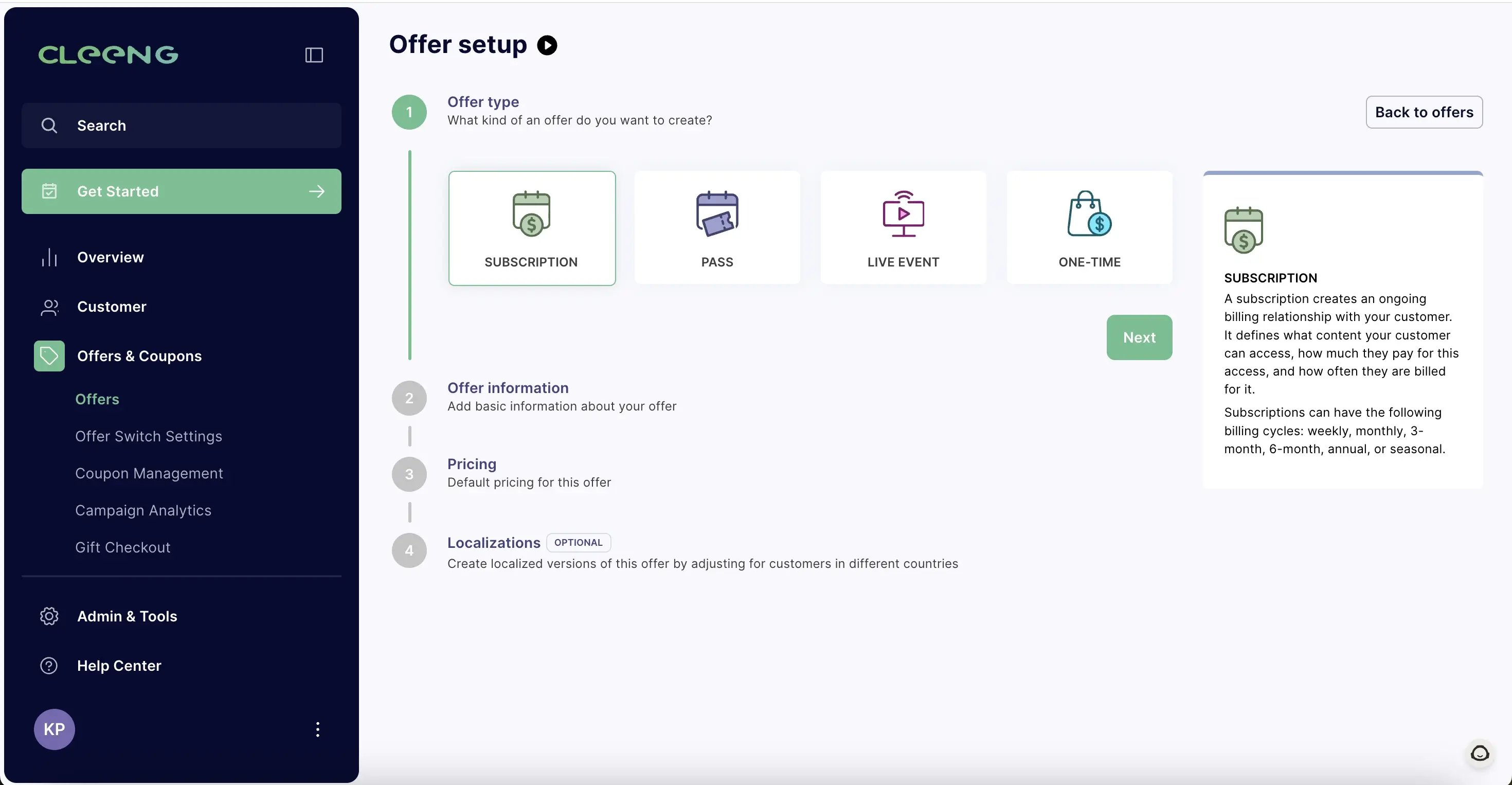 Cleeng Pro platform offer set up