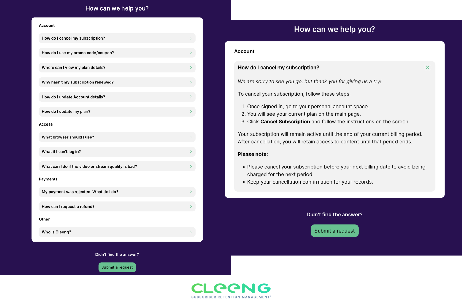 Customer support widget