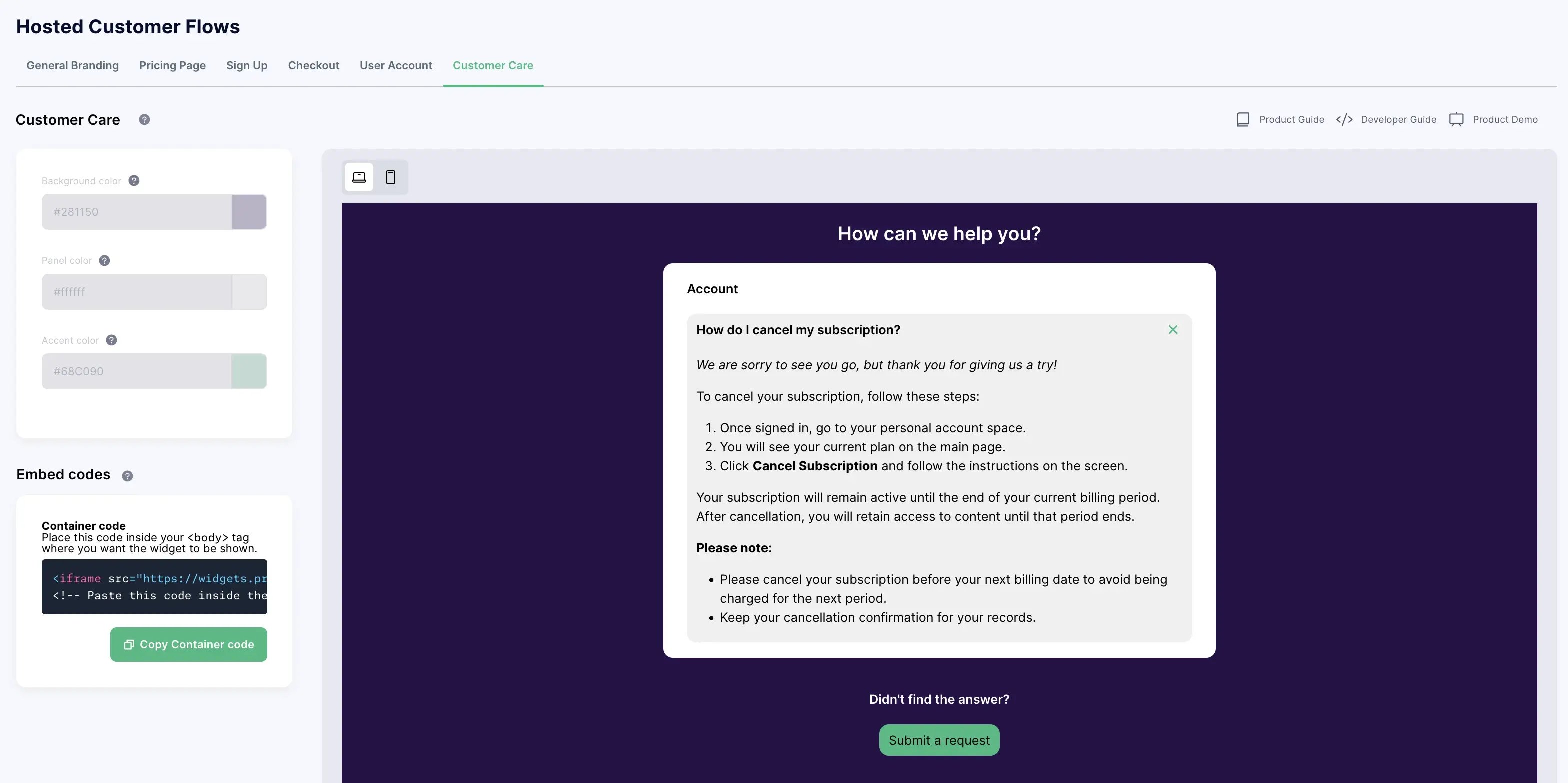 Hosted Customer Flows customer support cleeng widget