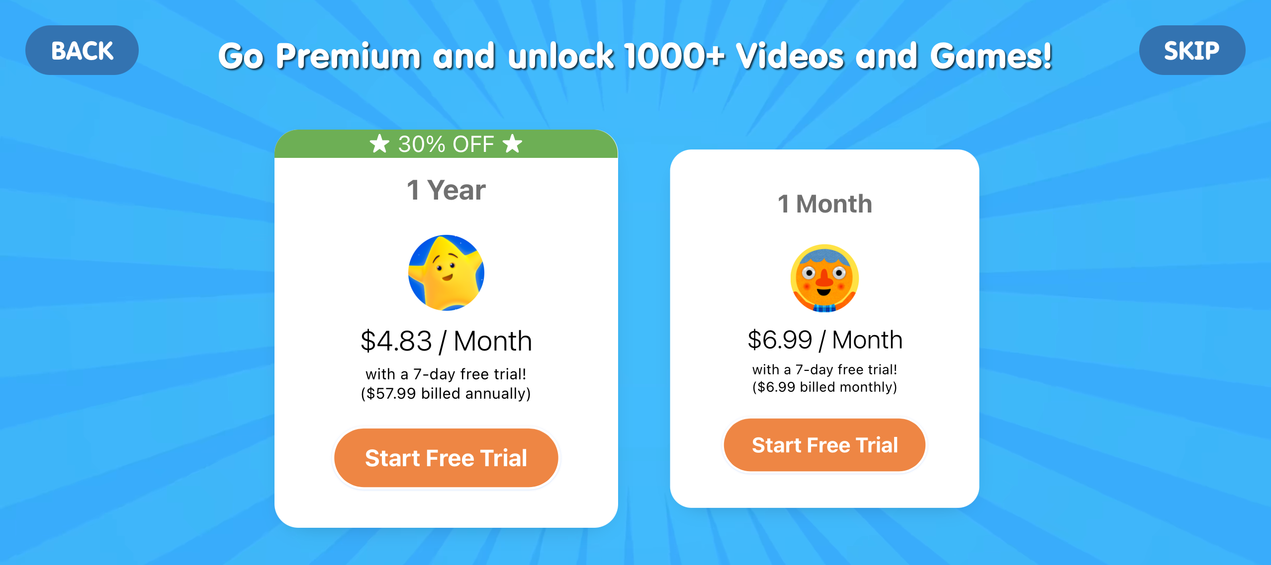 Skyship Entertainment Super Simple subscription tier selection beforeCheckout