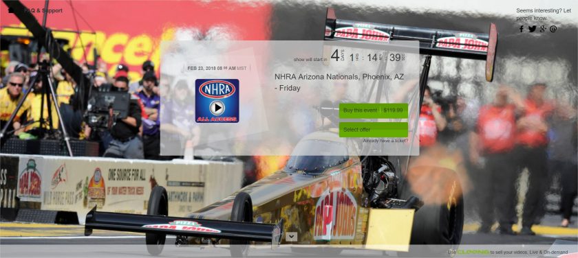 NHRA live PPV event at Cleeng