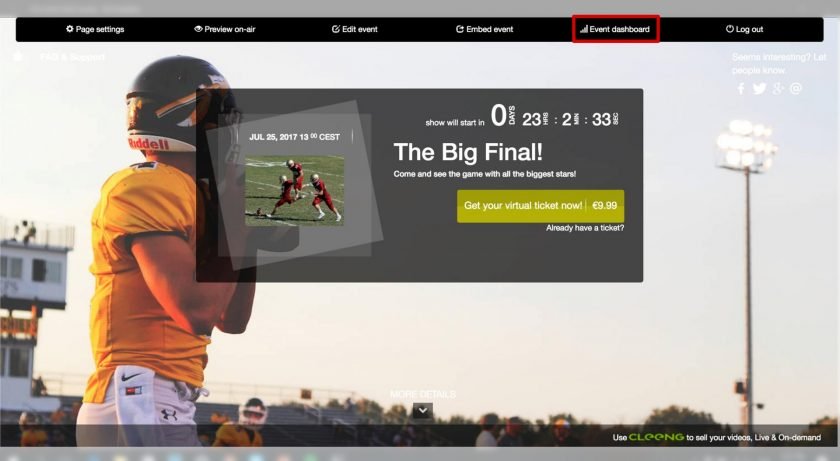 Live event dashboard - Cleeng PPV events