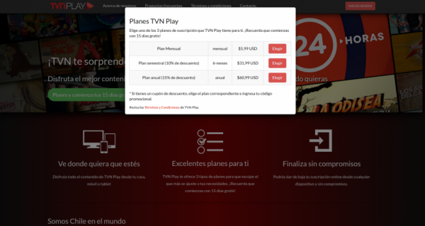 SVOD service options - TVN Play Chile