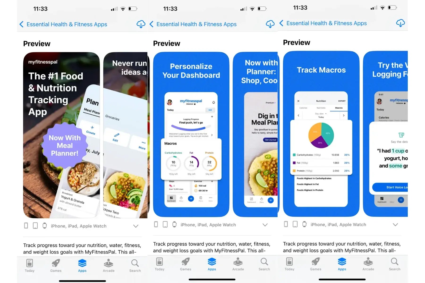 Screenshots of MyFitnessPal App Store Optimization and Value Propostion Presentation