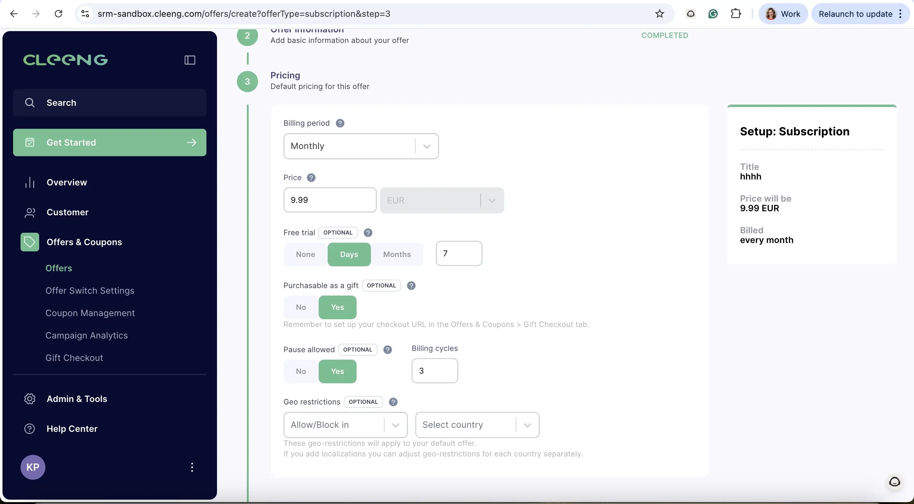 cleeng pro pricing set up