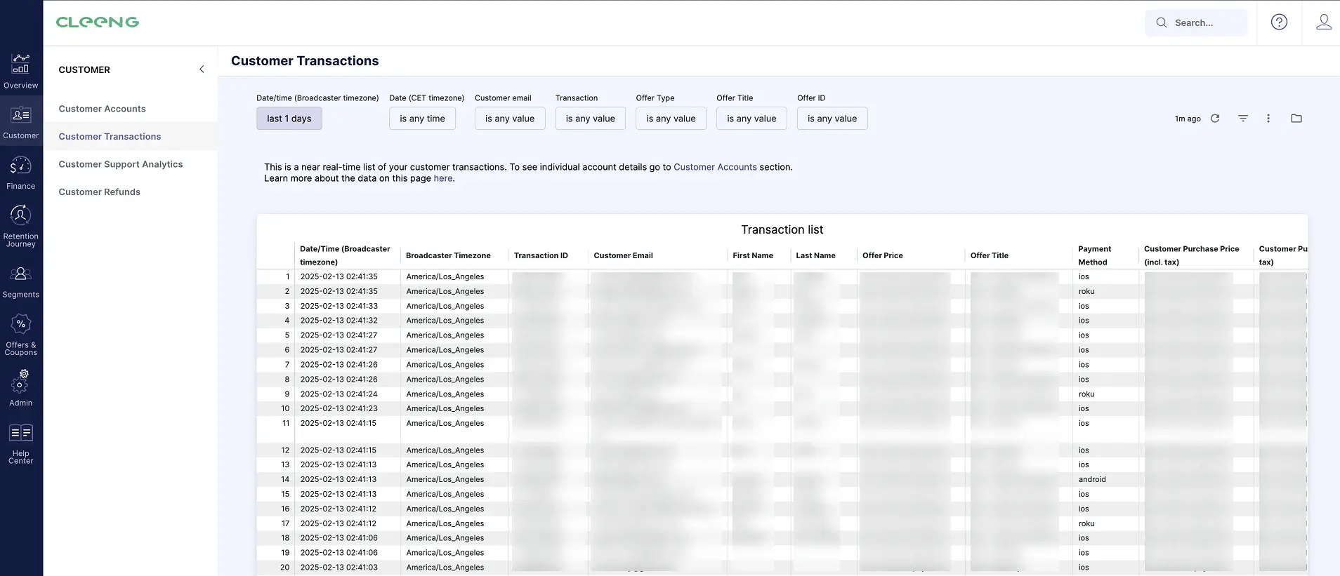 customer transactions information cleeng merchant