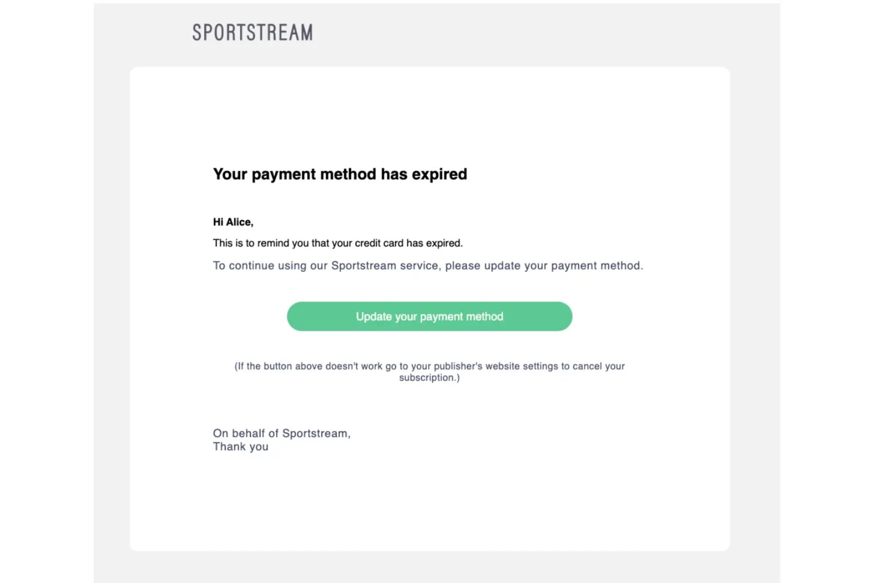 email notification payment failed cleeng