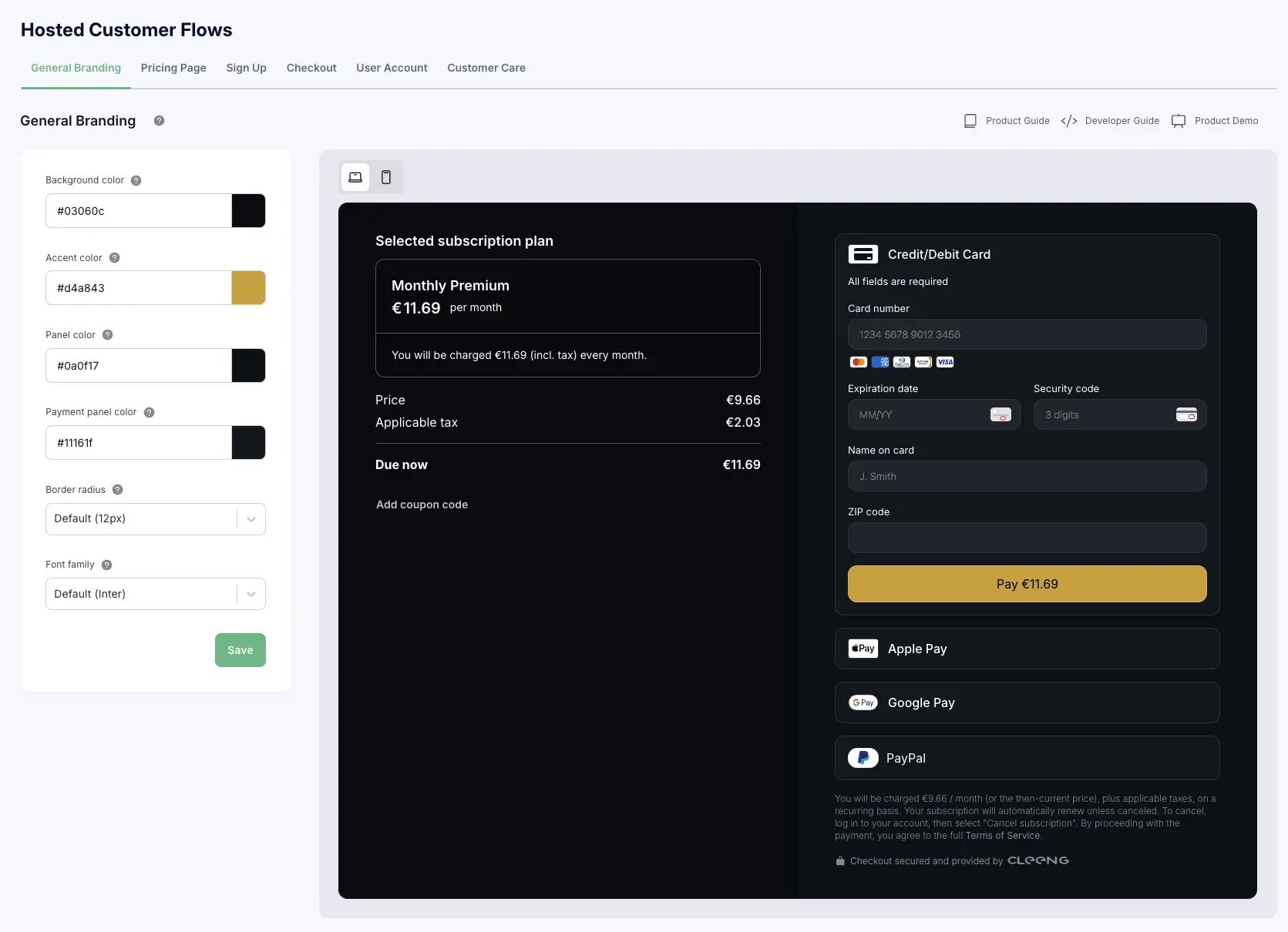 hosted customer flows cleeng preview example